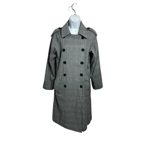 MO & Co. Trench Coat Sz S Glen Check Plaid Academia Business Wool Blend - Picture 5 of 7